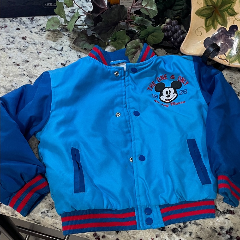 Lil DISNEY Man/His Blue Mickey Mouse Logo Jacket Toddler Baby Boy Size4 Like New